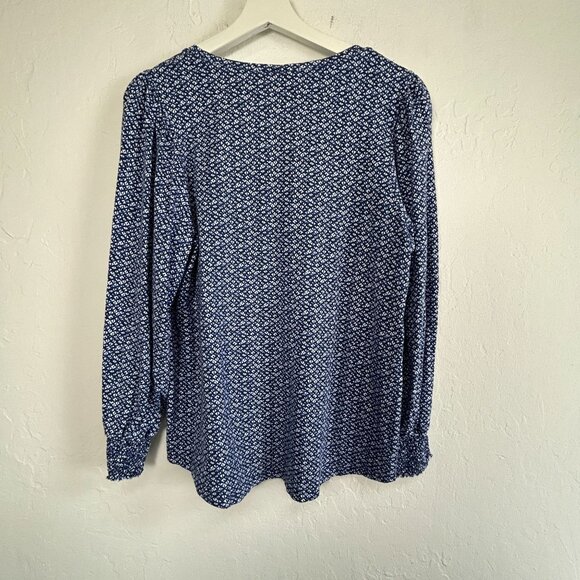 Chico's Womens Blue & White Geometric Balloon Sleeve V-Neck Top Size 1, Medium - Picture 2 of 8